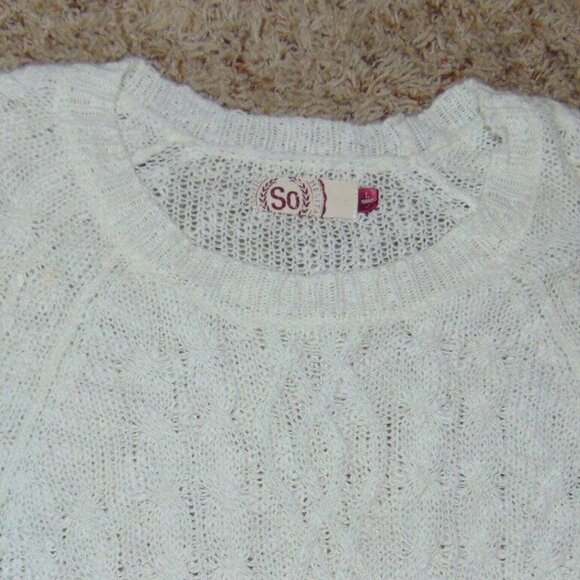 Womens Crochet Sweater Large White Knit Round Neck Long Sleeve SO - Picture 2 of 4